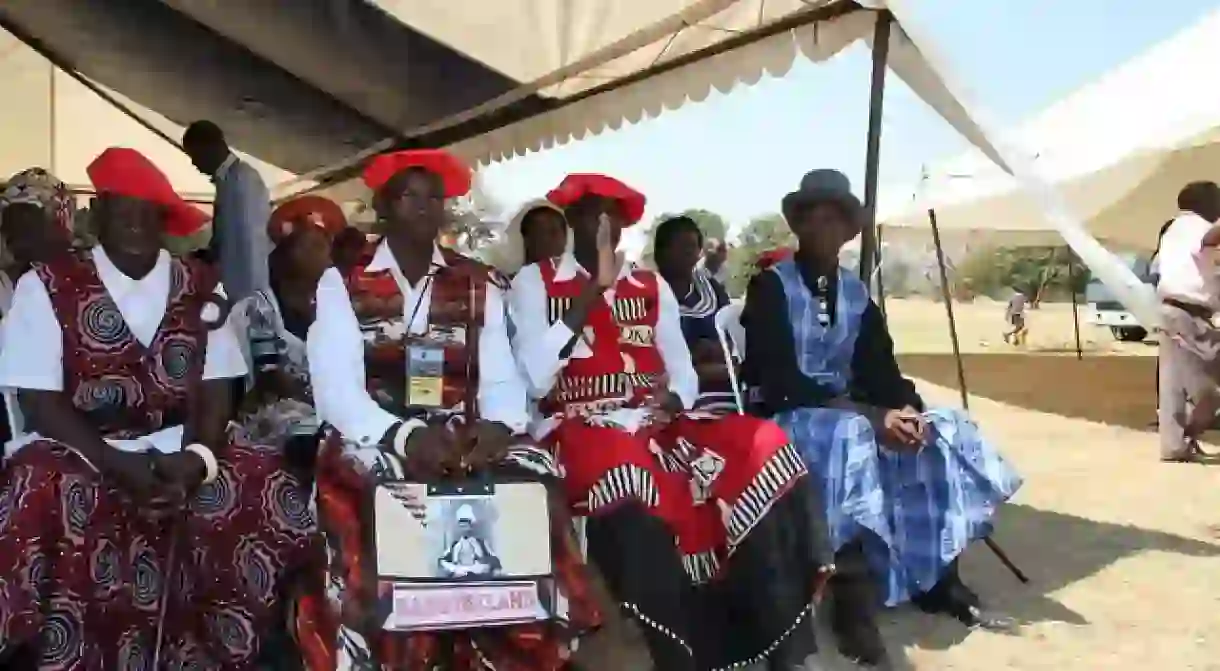 Men from the Lozi tribe, which celebrates the Kuomboka traditional festival.