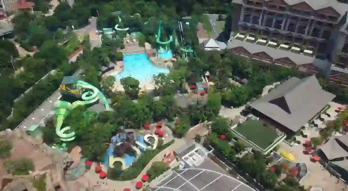 A birds eye view of a water park