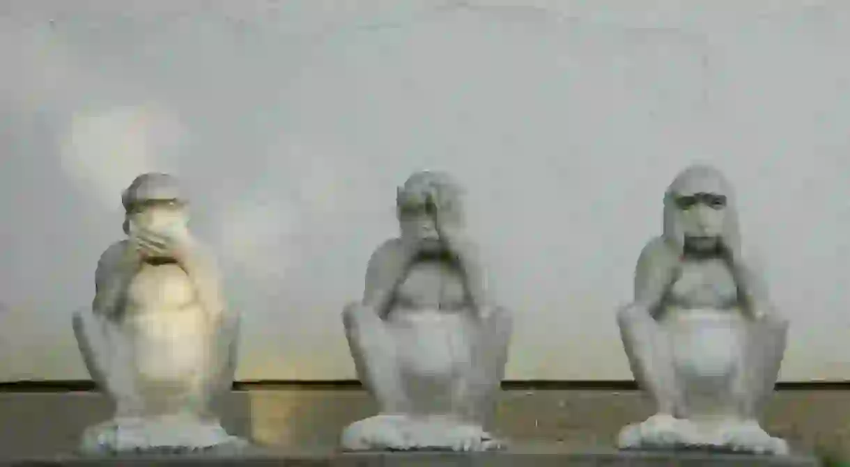 Gandhis Three Monkeys at a museum in Ahmedabad