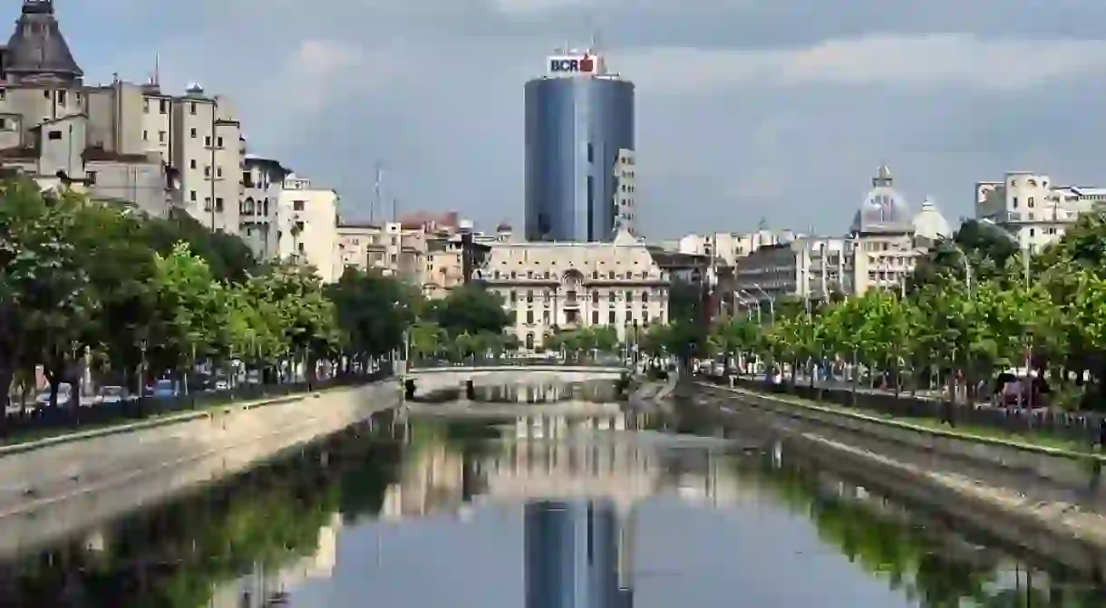 View of central Bucharest over the River Dâmbovița