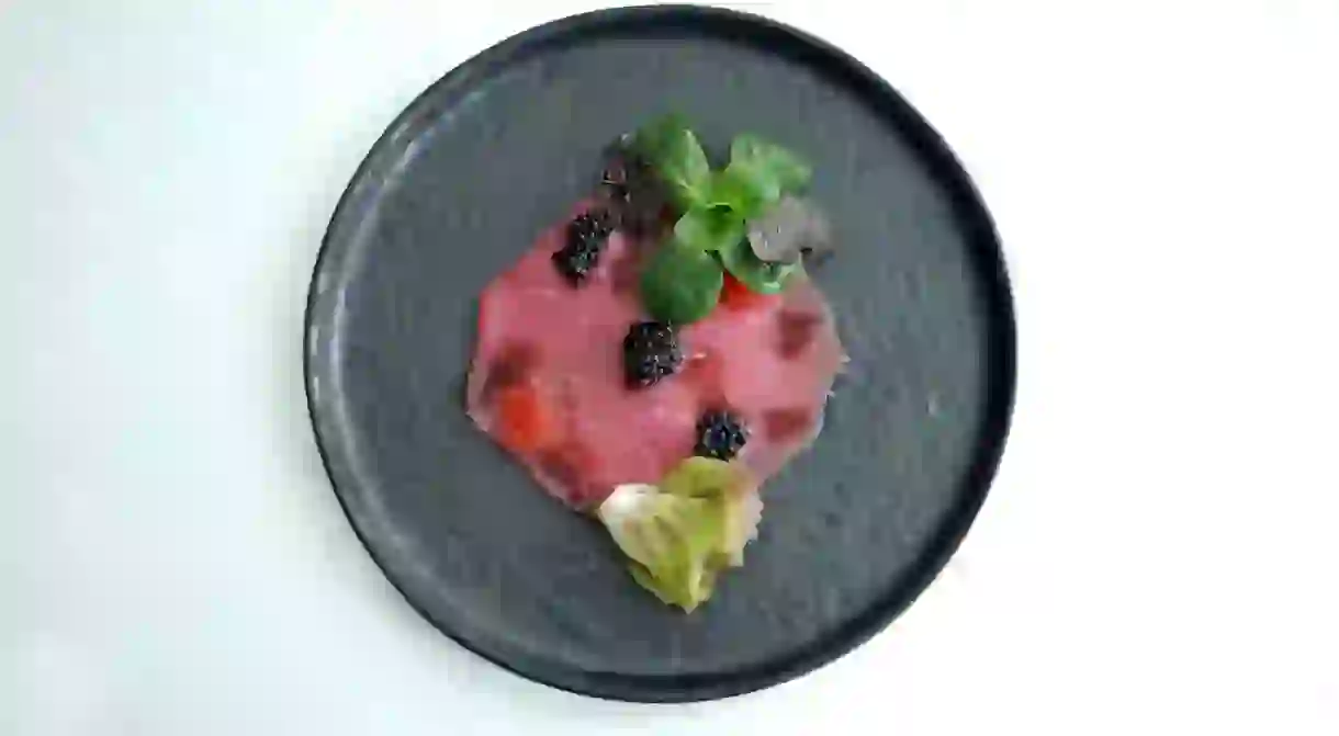 Veal carpaccio on the menu at Spazio7 restaurant, Turin