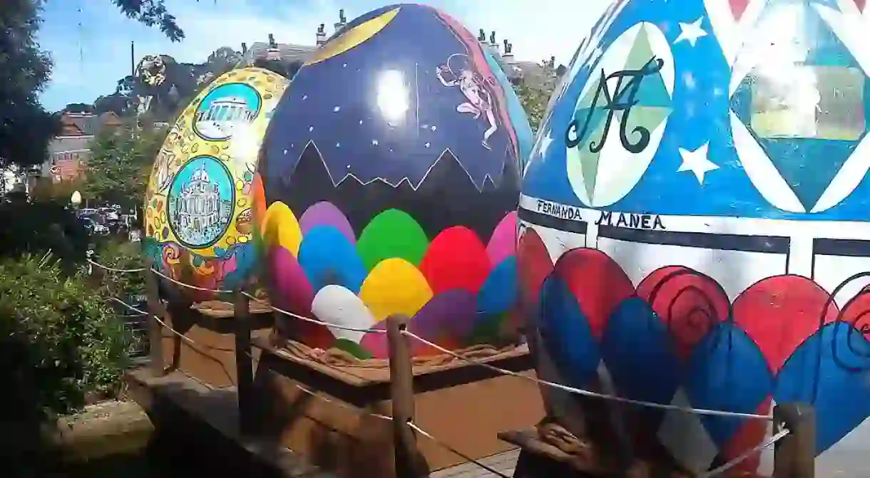 An exhibition of huge Easter eggs in the South of Brazil