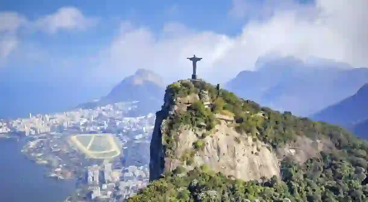 Aerial view of Rio de Janeiro city skyline in Brazil.