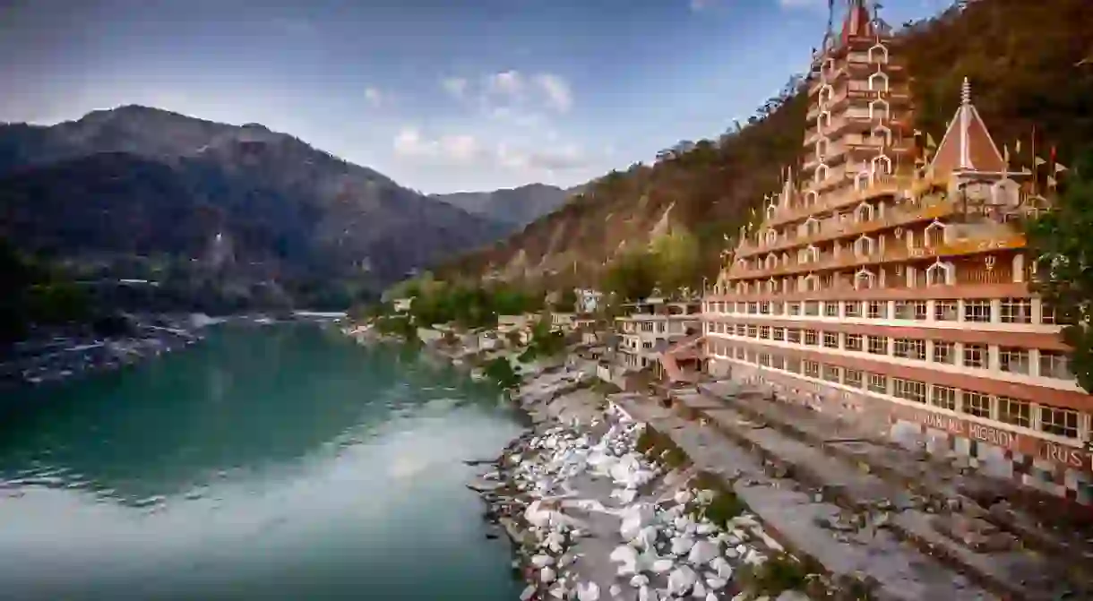 A sectional view of the Rishikesh Temple located on the banks of the Ganges River