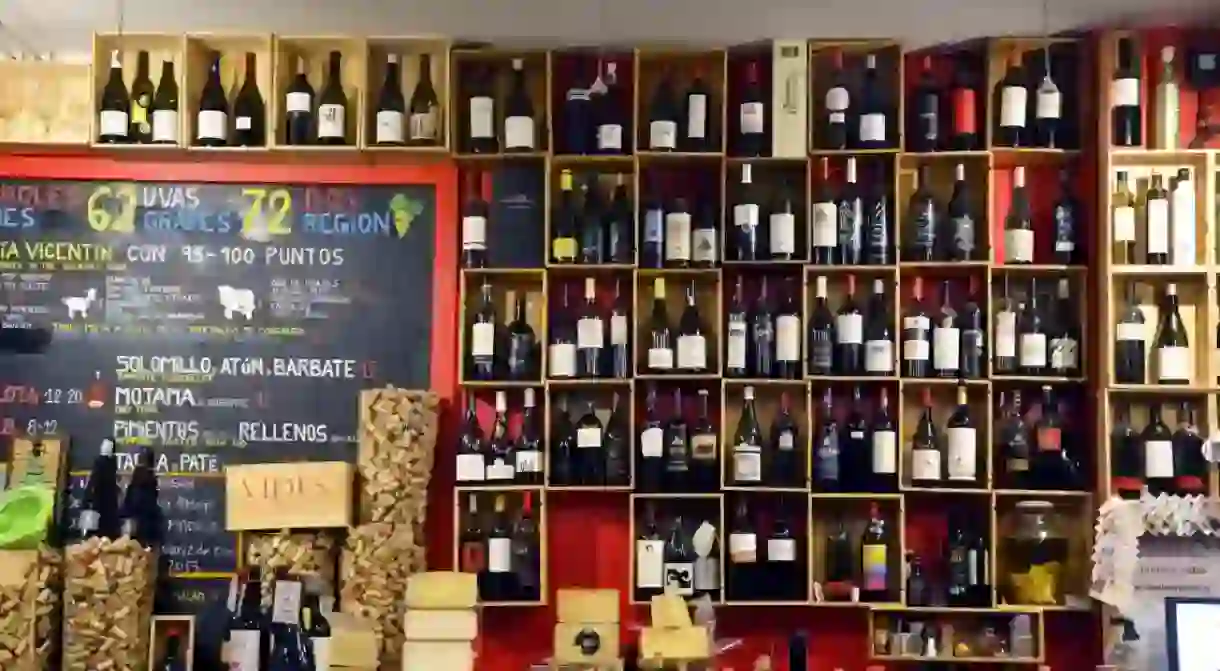 Wines on display at Vinoteca Vides