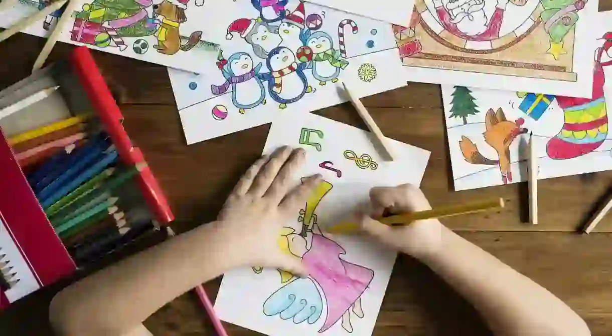 Child drawing pictures at school