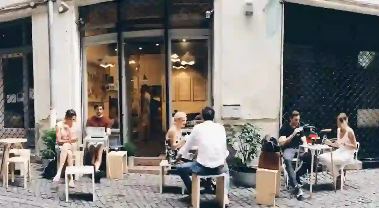 A quiet walking street outside Kontakt, Budapest