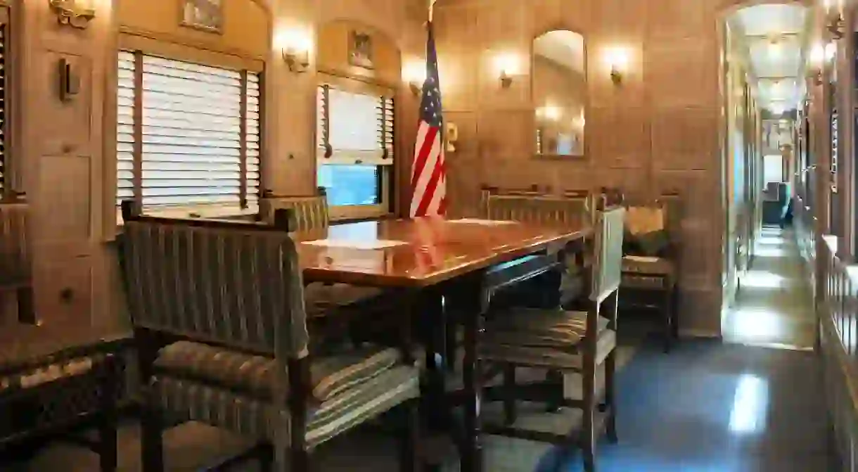 Dining room inside the Ferdinand Magellan railcar