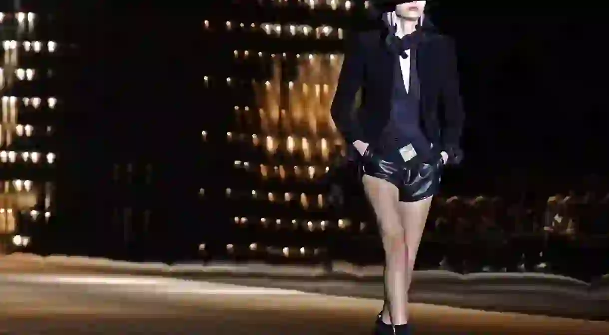 A model wears Saint Laurent on the catwalk, autumn/winter 2018, Paris Fashion Week