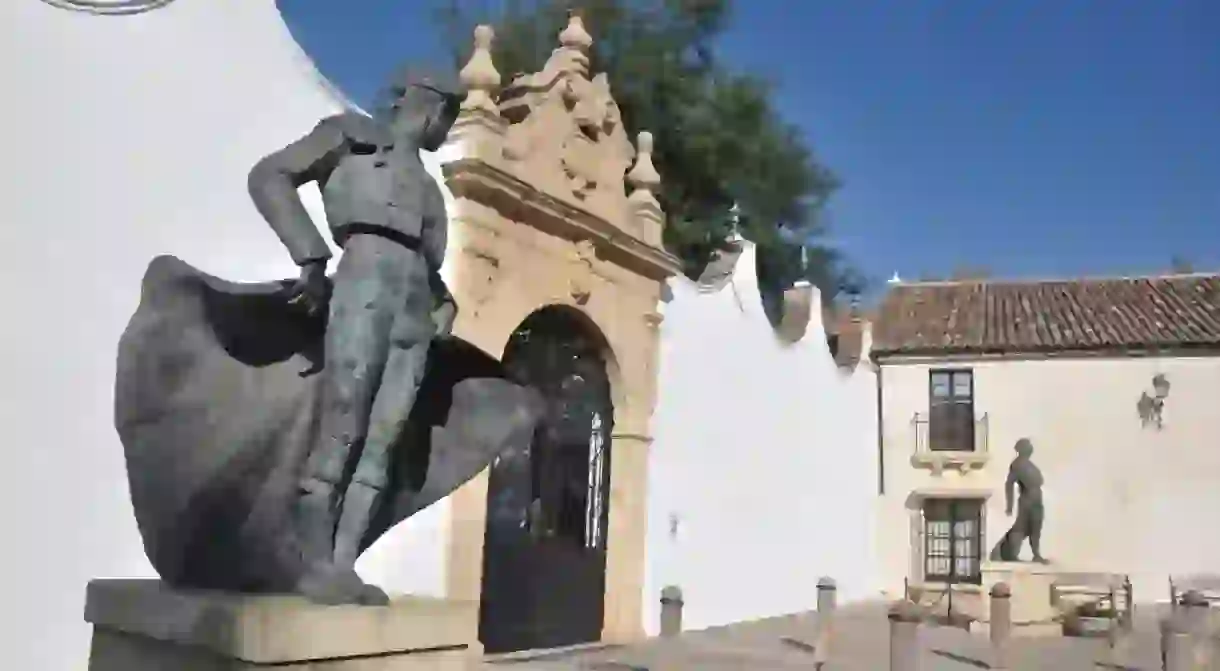 Statue of a famous bullfighter from Ronda, outside the towns bullring