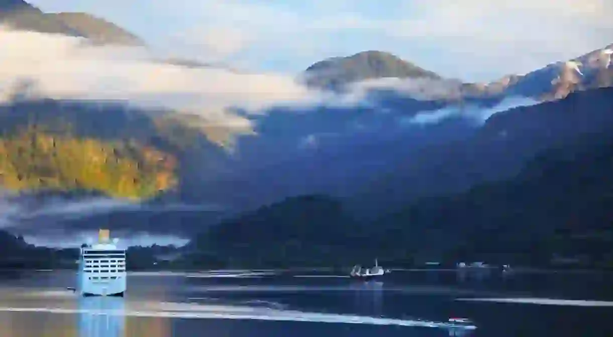 Sunrise in the Chilean fjord, South America