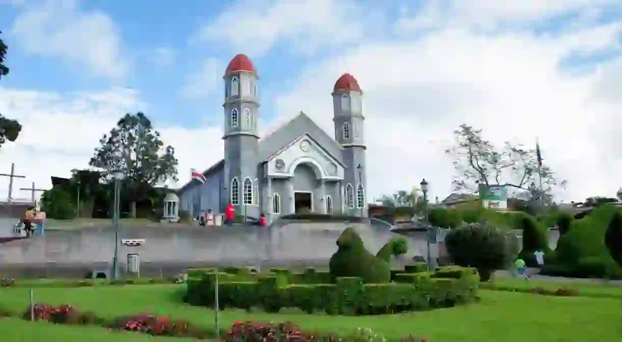 The blue and pink church