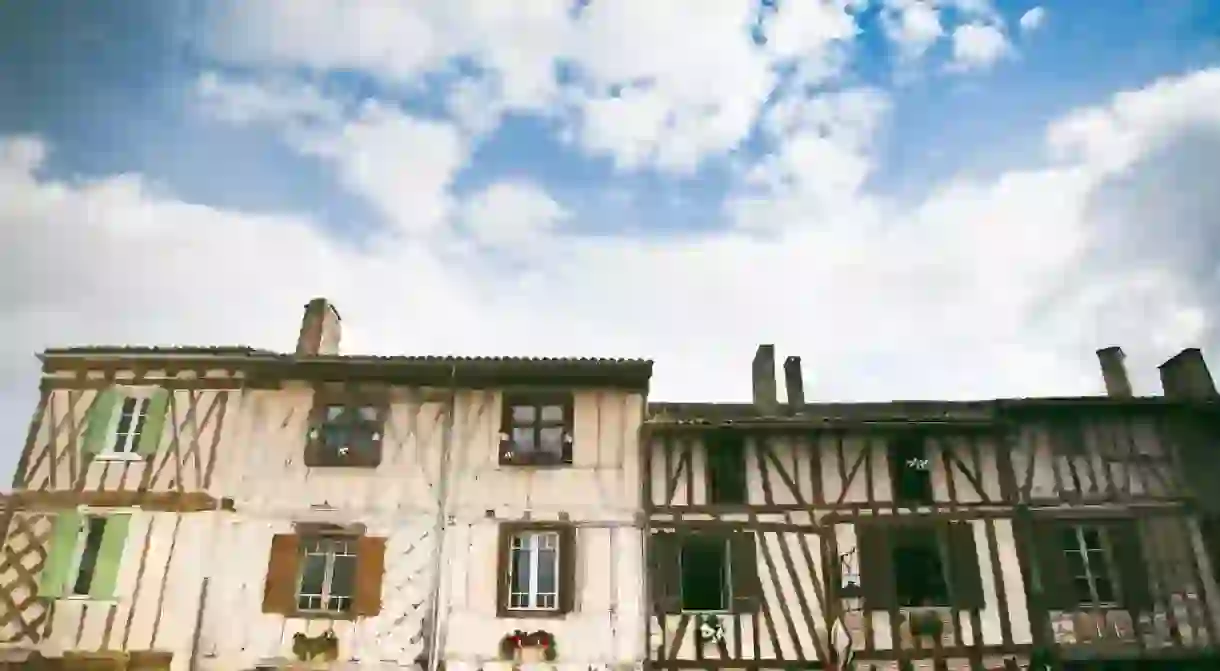 Medieval French timber architecture in Eymet, France, Aquitaine