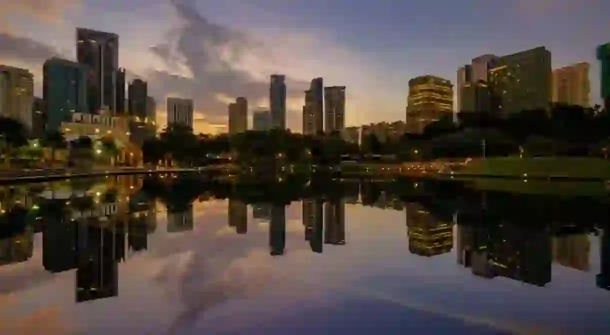 Sunrise view of KLCC lake and park