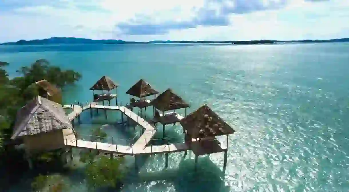 Telunas Private Island over-water spa from above