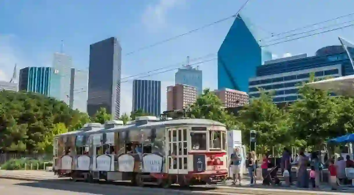 The M-Line Trolley offers free rides between Uptown and downtown Dallas