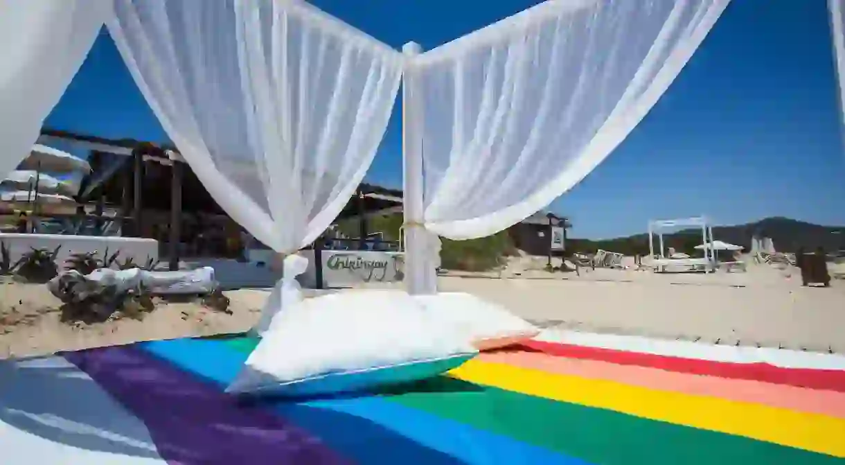 Rainbow daybed at the Chiringay