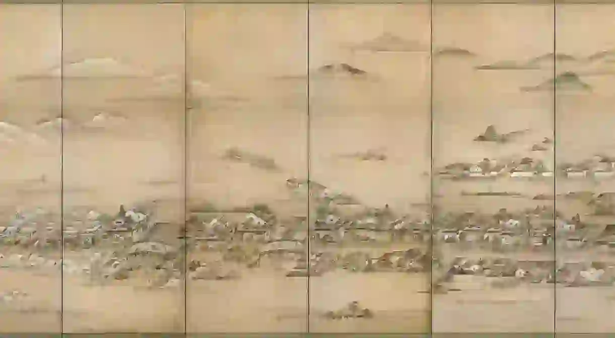 Folding screen detail of Hiroshima Castle Town, c. 1805 [artist unknown]