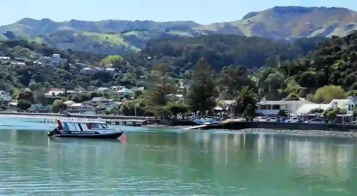 Harbour cruise boat arriving in Akaroa