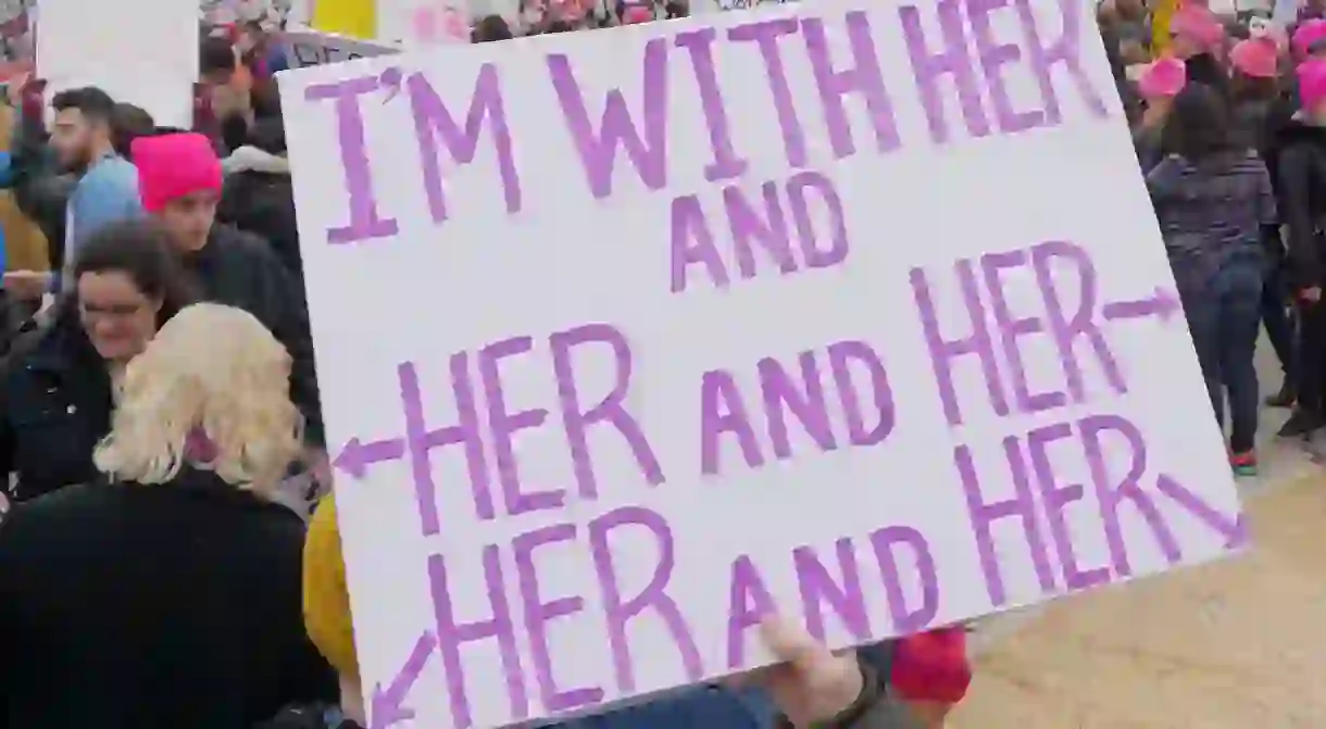 A sign at the 2017 Inaugural Womens March celebrating the fierceness of Washington women