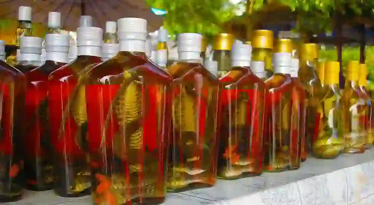 Snake whiskey for sale in Laos