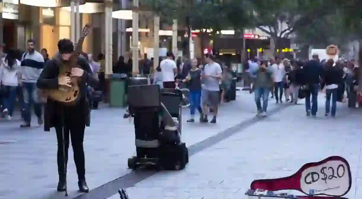 Busker in Pitt St Mall, Sydney