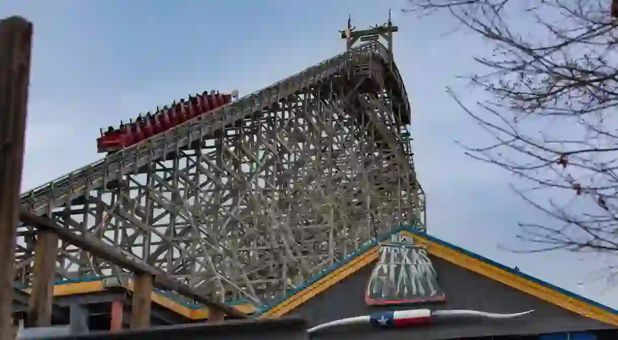 The Texas Giant is a classic rollercoaster at Six Flags Over Texas in Arlington