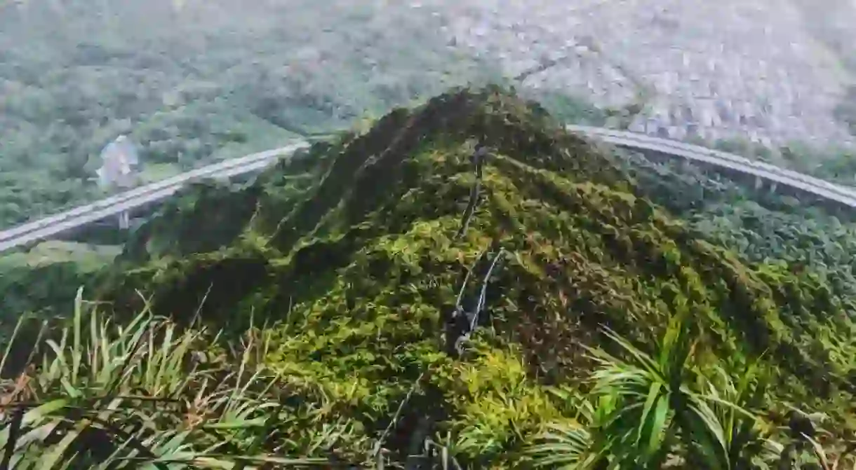 Walkers pictured on the Haiku Stairs