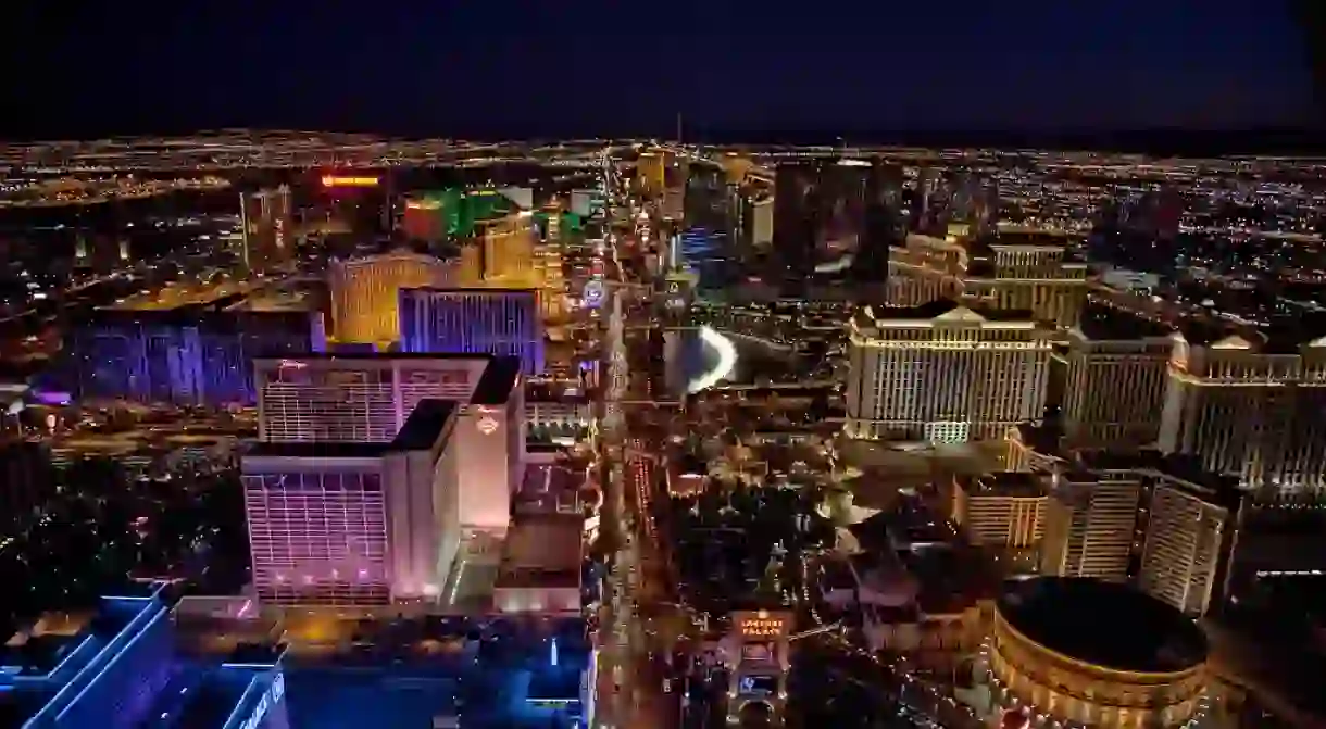 An aerial view of Las Vegas at night