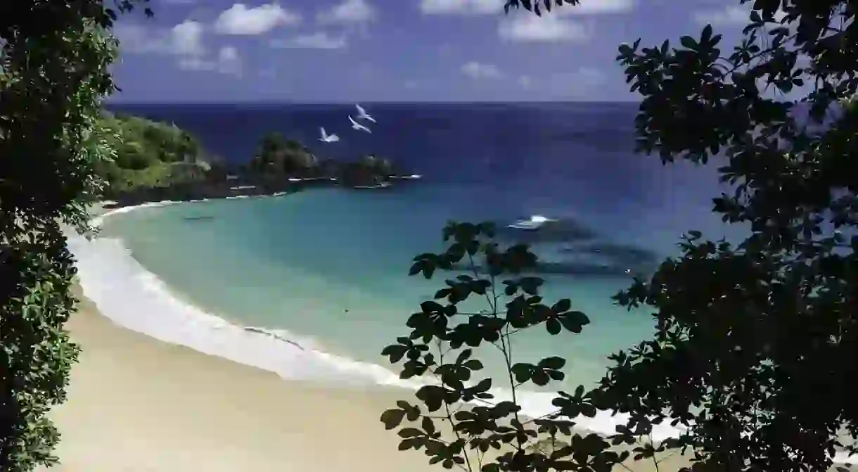 The view of Praia do Sancho, one of Fernando de Noronhas most beautiful beaches