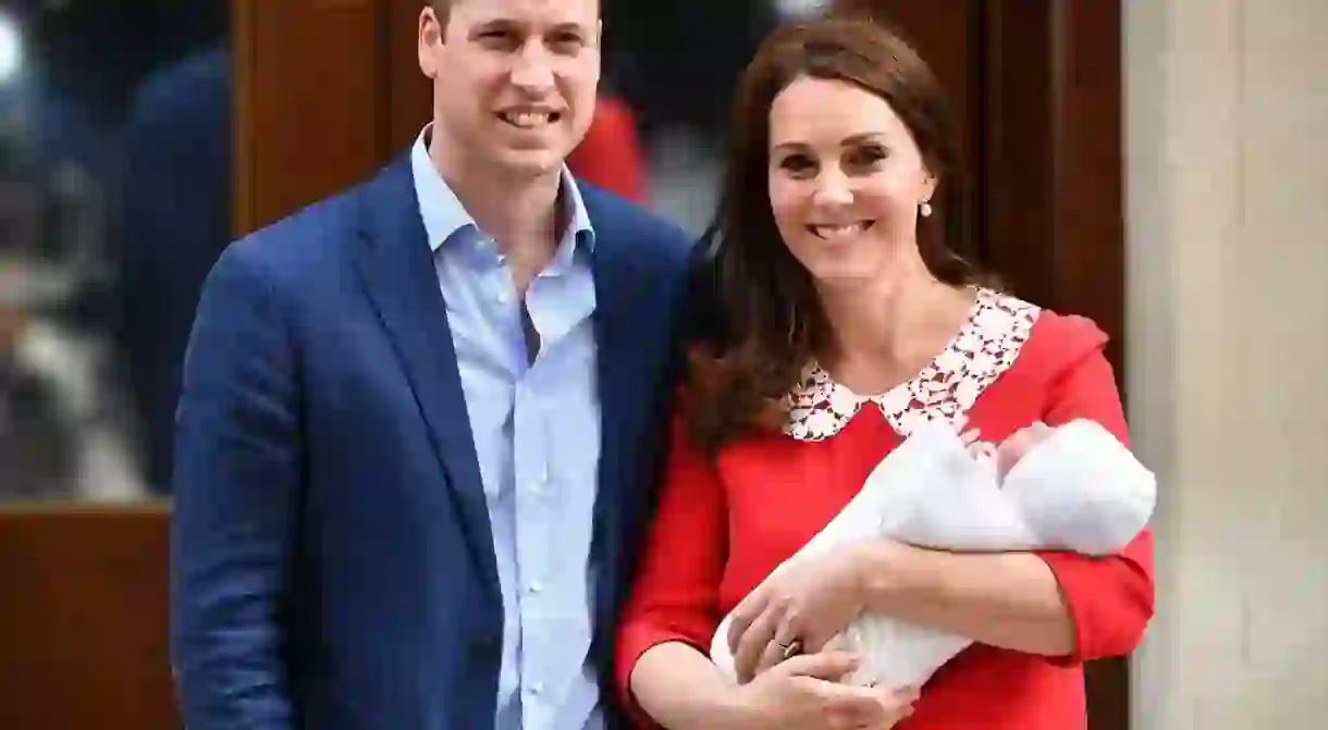 Catherine Duchess of Cambridge and Prince William leaving hospital with their newborn baby boy