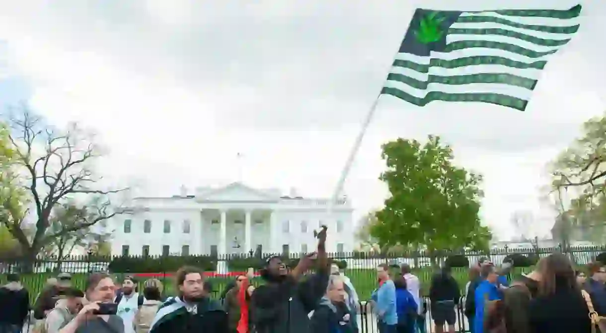 Protesters gather outside of the White House for legalization