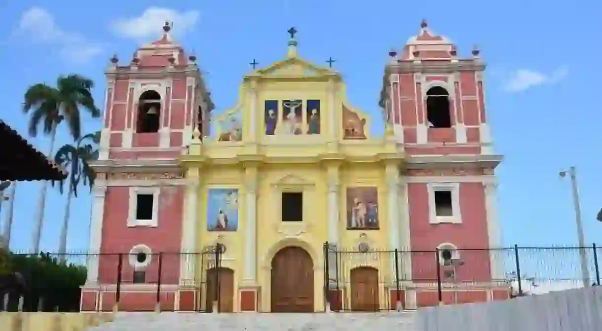 Colonial Calvario church in the historical city of Leon, Nicaragua