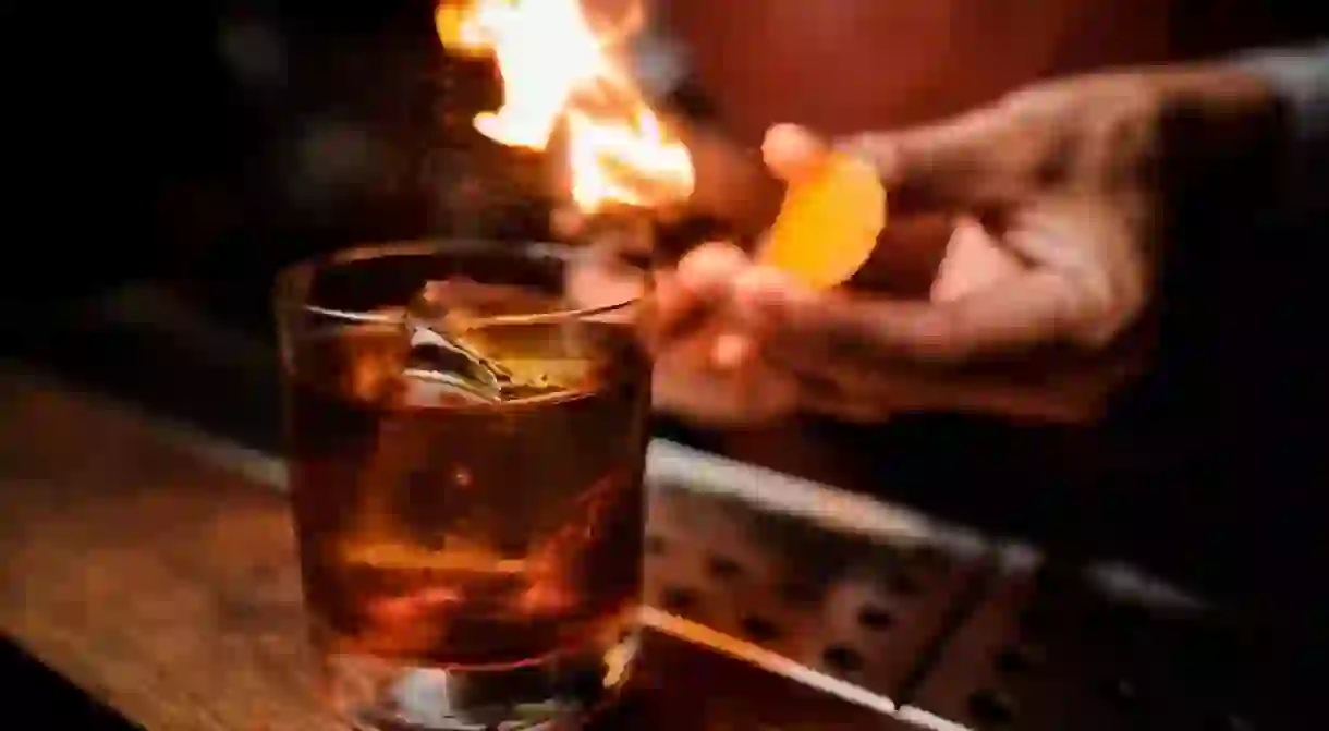 Flame over a cocktail