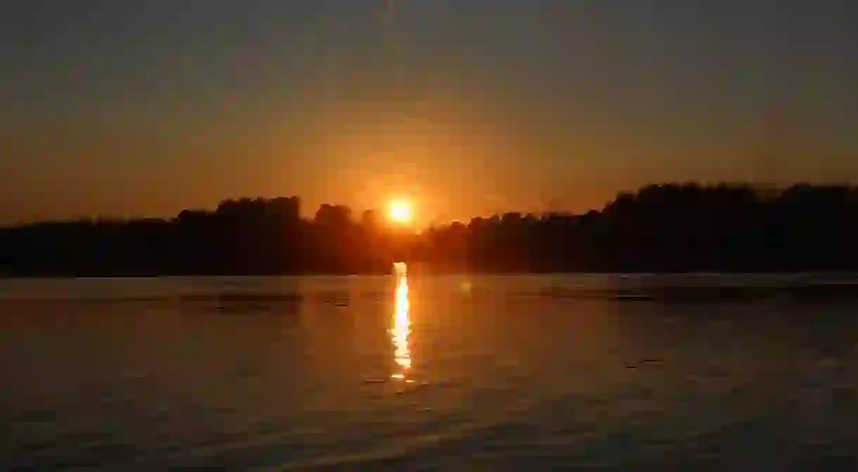 A view of Helsinki at sunset.