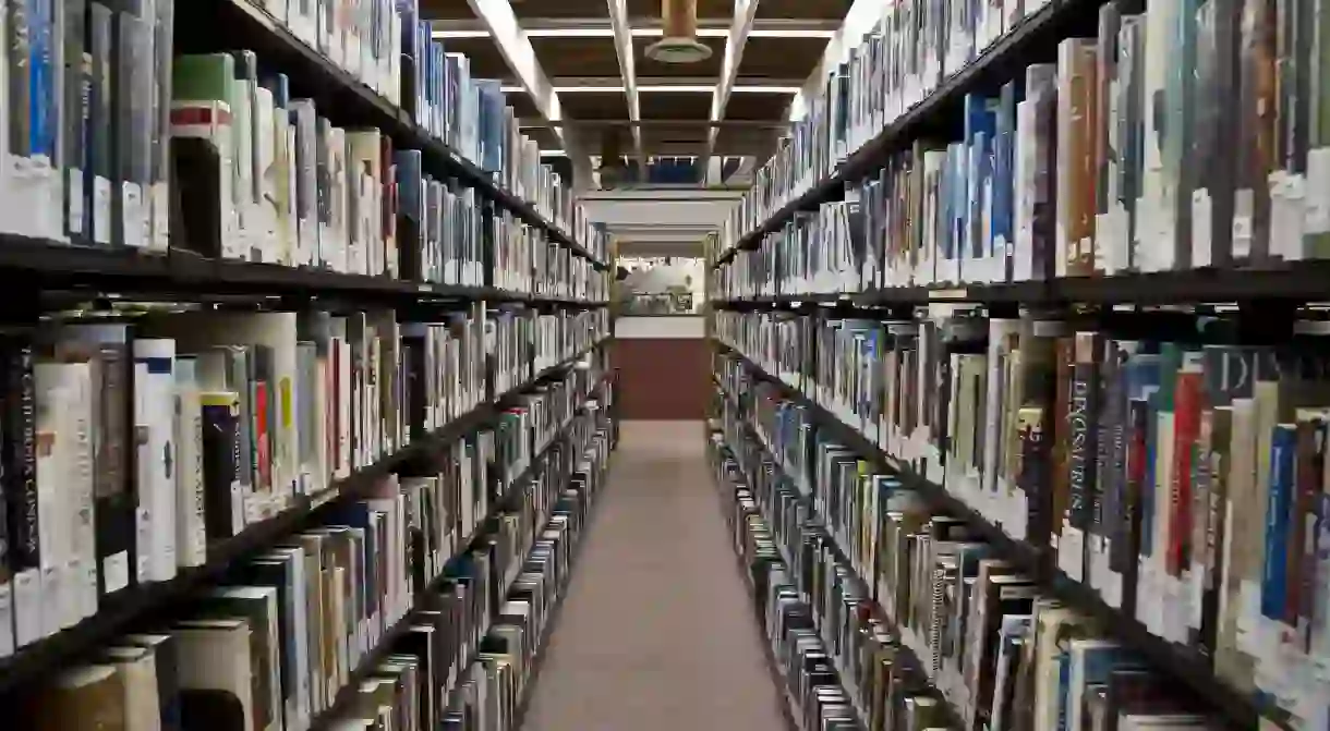 Stacks of books at library