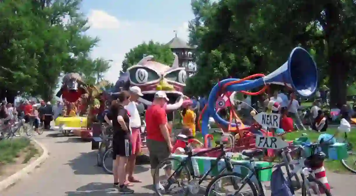 Lineup at the Kinetic Sculpture Race in Baltimore.