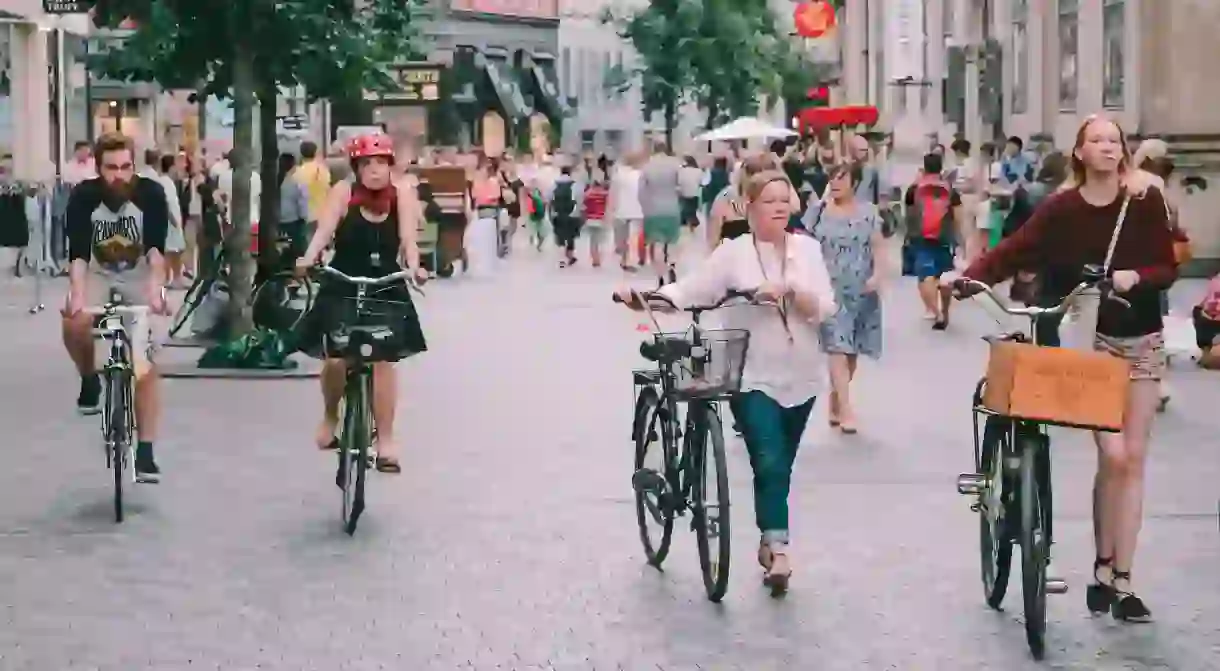 Walking and Biking on Strøget Street, Copenhagen