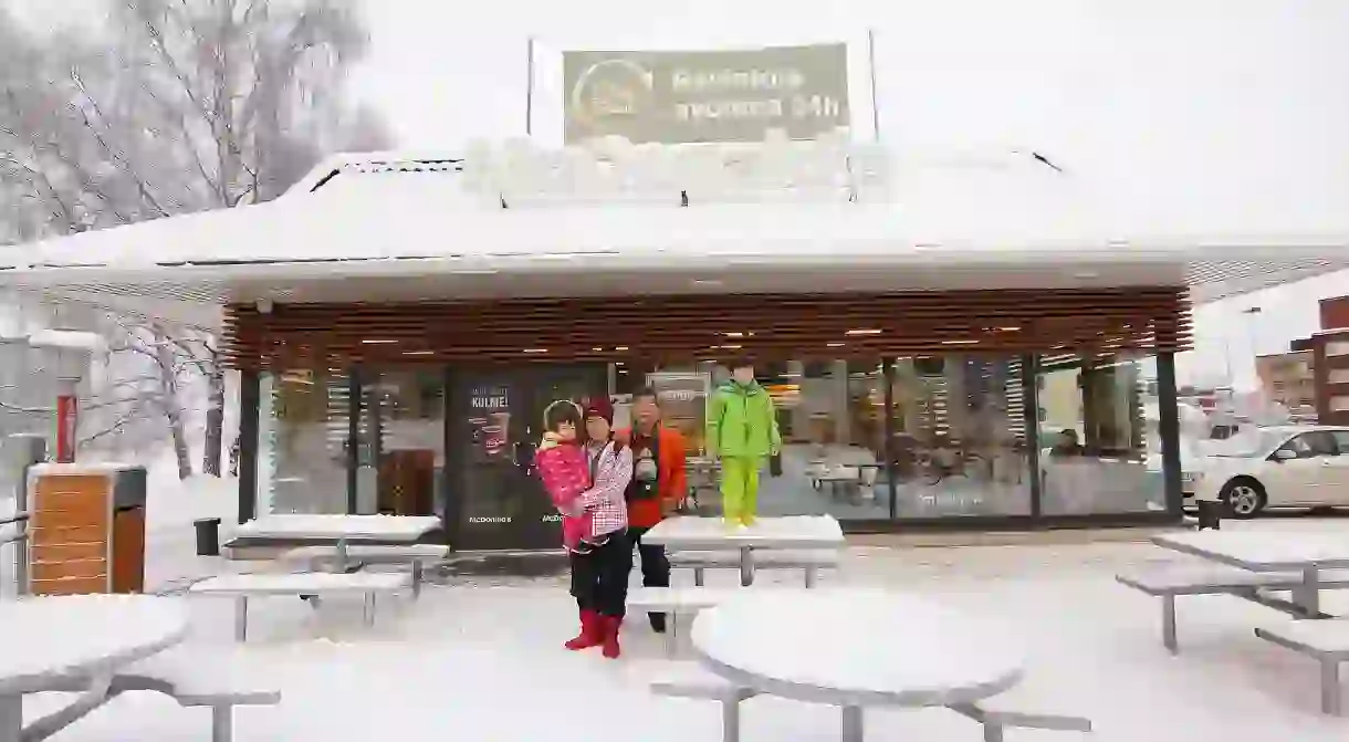 A snow-covered McDonalds restaurant in Finnish Lapland.