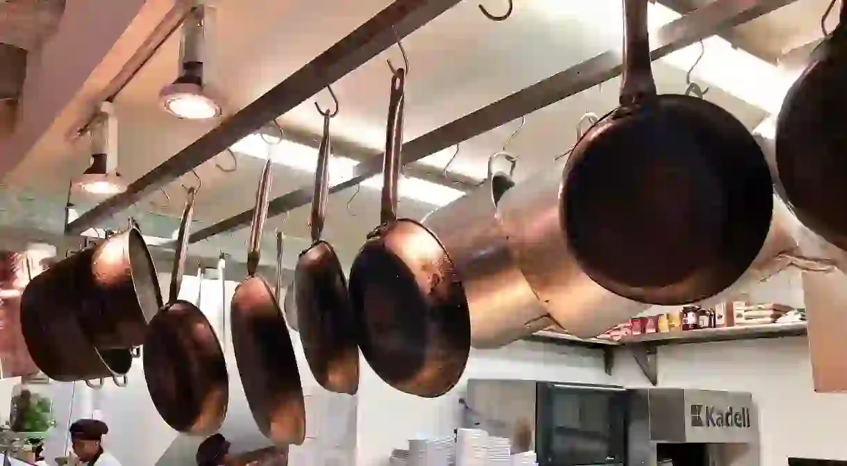 Pots and pans in a kitchen in Cartagena