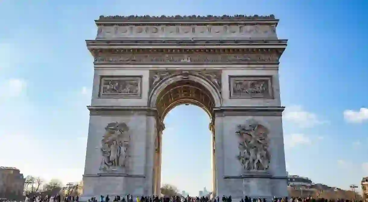 The imposing Arc de Triomphe in Paris