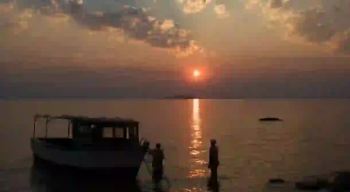 Fishermen at sunset on Lake Malawi