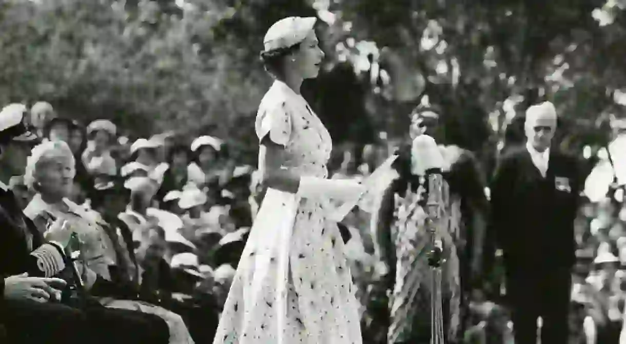 Queen Elizabeth II in Waitangi, New Zealand (December 1953)