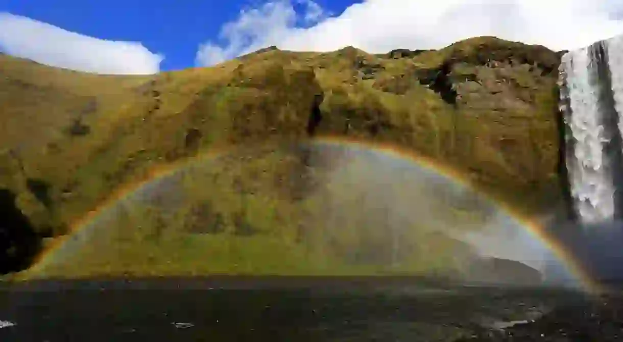 rainbow at Skogafoss waterfall