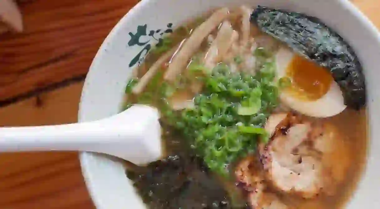 Choose from Shio, Tonkotsu, or Veggie Miso broth at Ramen-San.