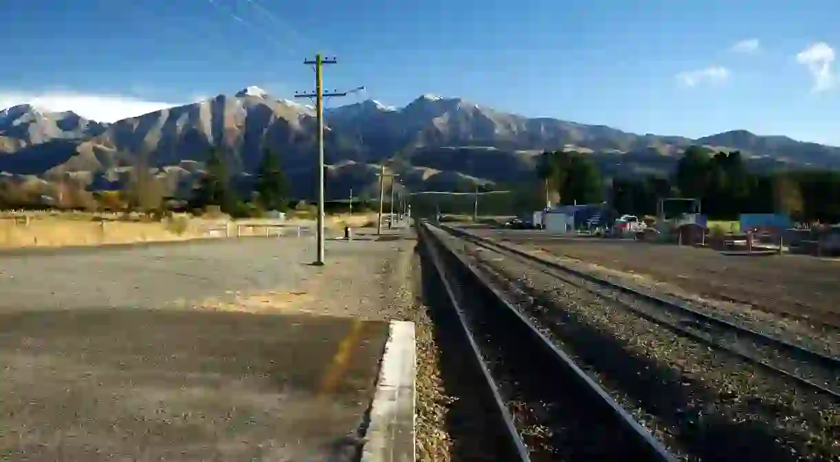 The Southern Alps as seen from the Springfield station in Canterbury, New Zealand