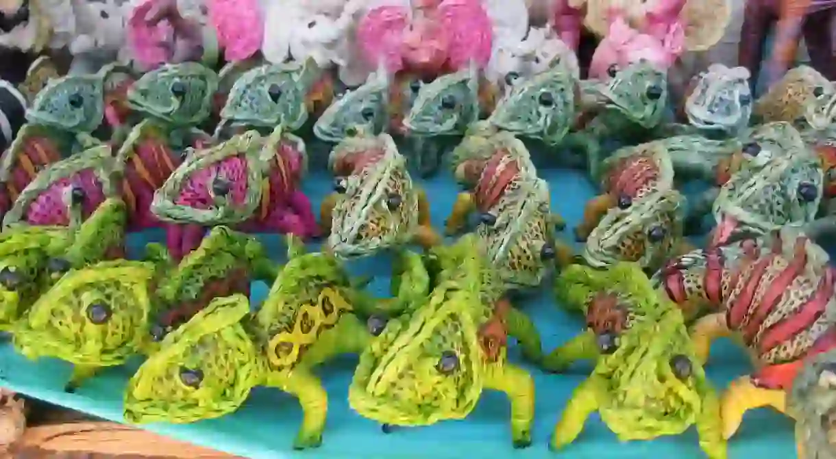 Raffia animals sold at market in Antananarivo