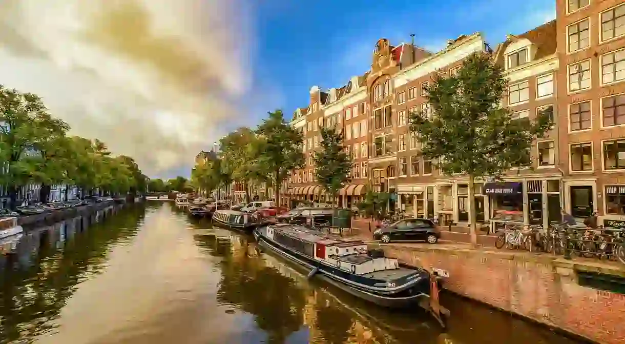 Blue skies above Amsterdams canals