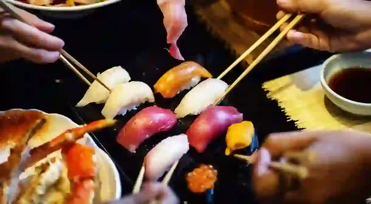 Sharing a sushi platter