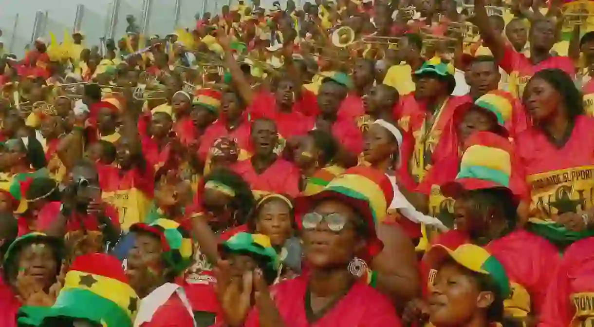 Ghana National Supporters Union cheer on the Black Stars against Guinea at the African Cup of Nations 2008